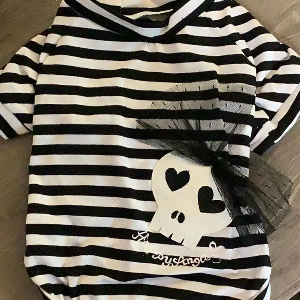 Striped Skull Hearts Dog Shirt
